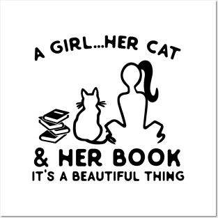 A Girl Her Cat & Her Book Posters and Art